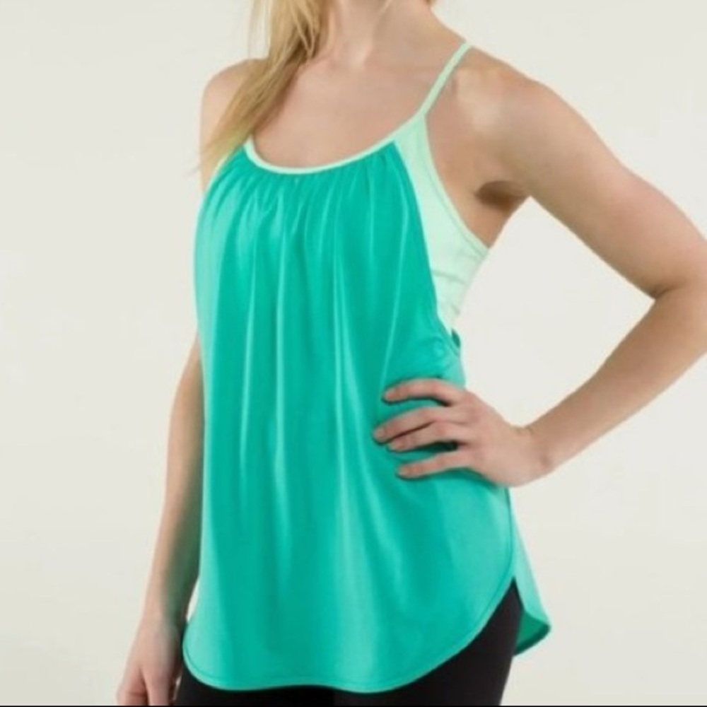 Lululemon Athletica Mint and Teal Built in Sports Bra Racerback Tank Top Active